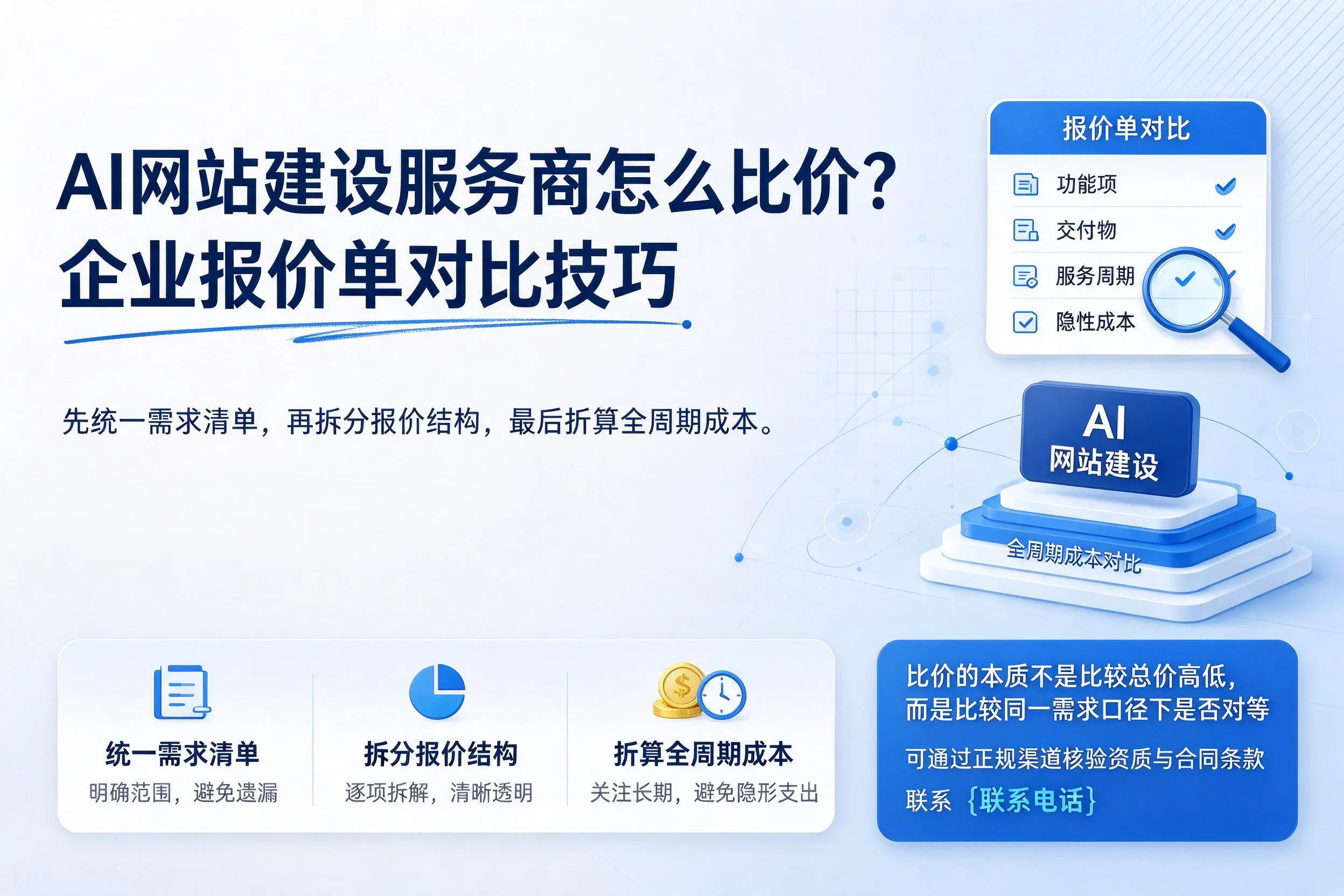 AI网站建设服务商怎么比价？菏泽企业报价单对比技巧